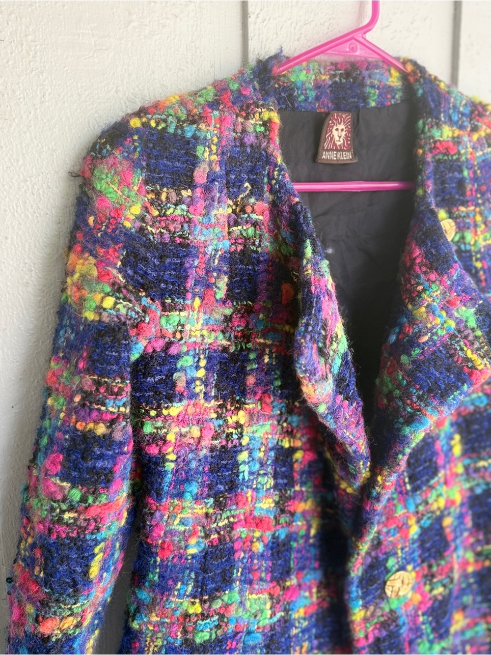 Anne Klein Multicolor Boucle Tweed Blazer gold buttons chanel style size 4 - Picture 8 of 11